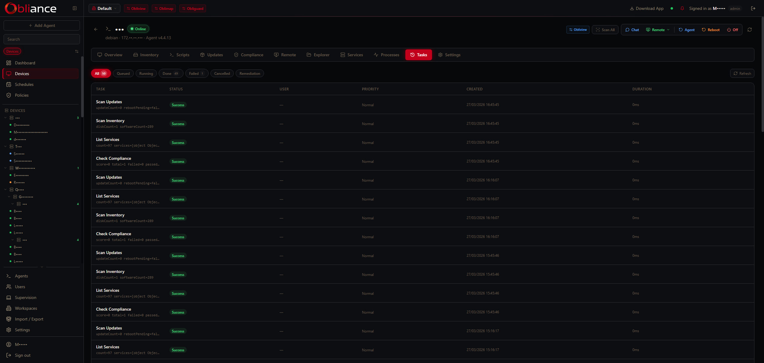 Task history with execution status