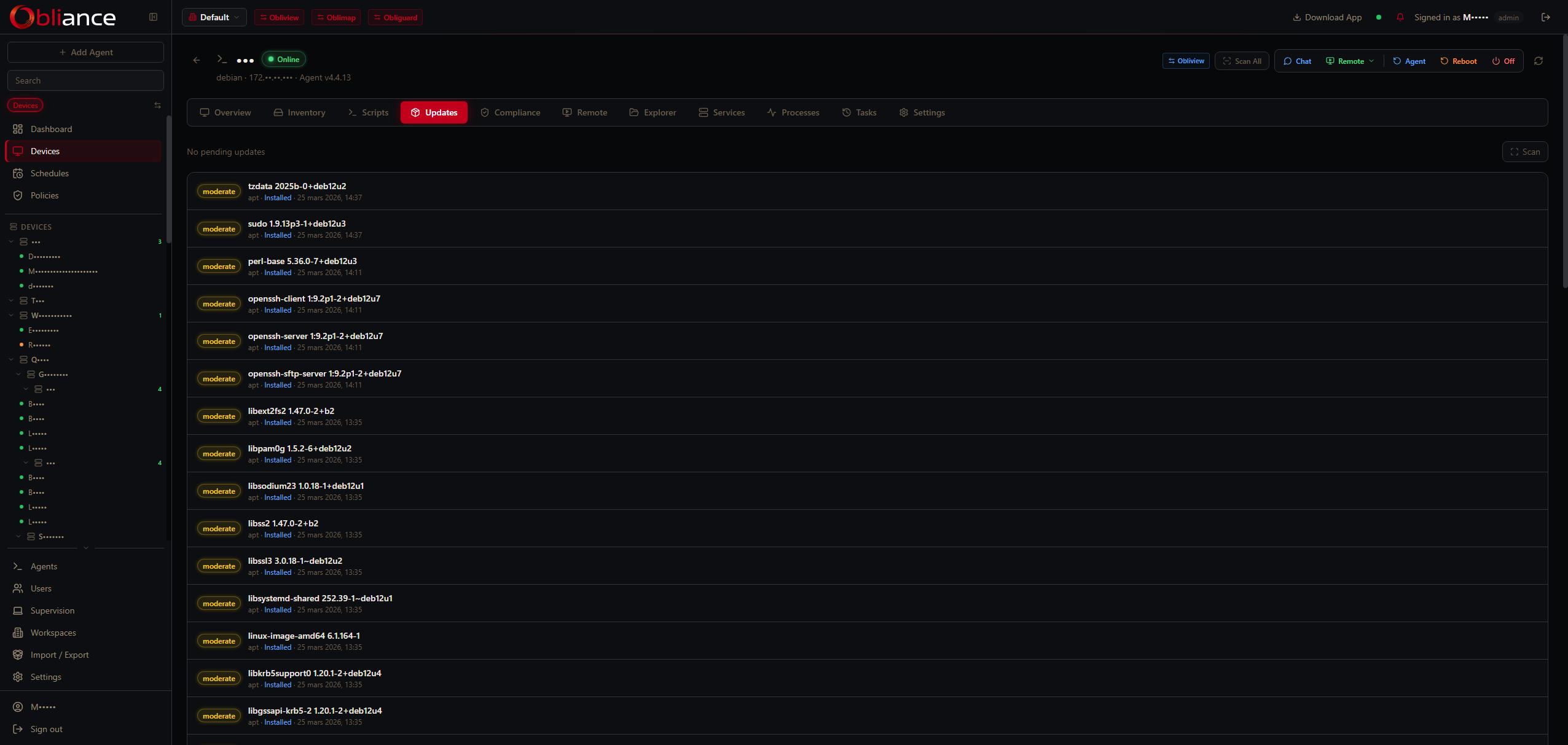 Installed updates and patches with version info