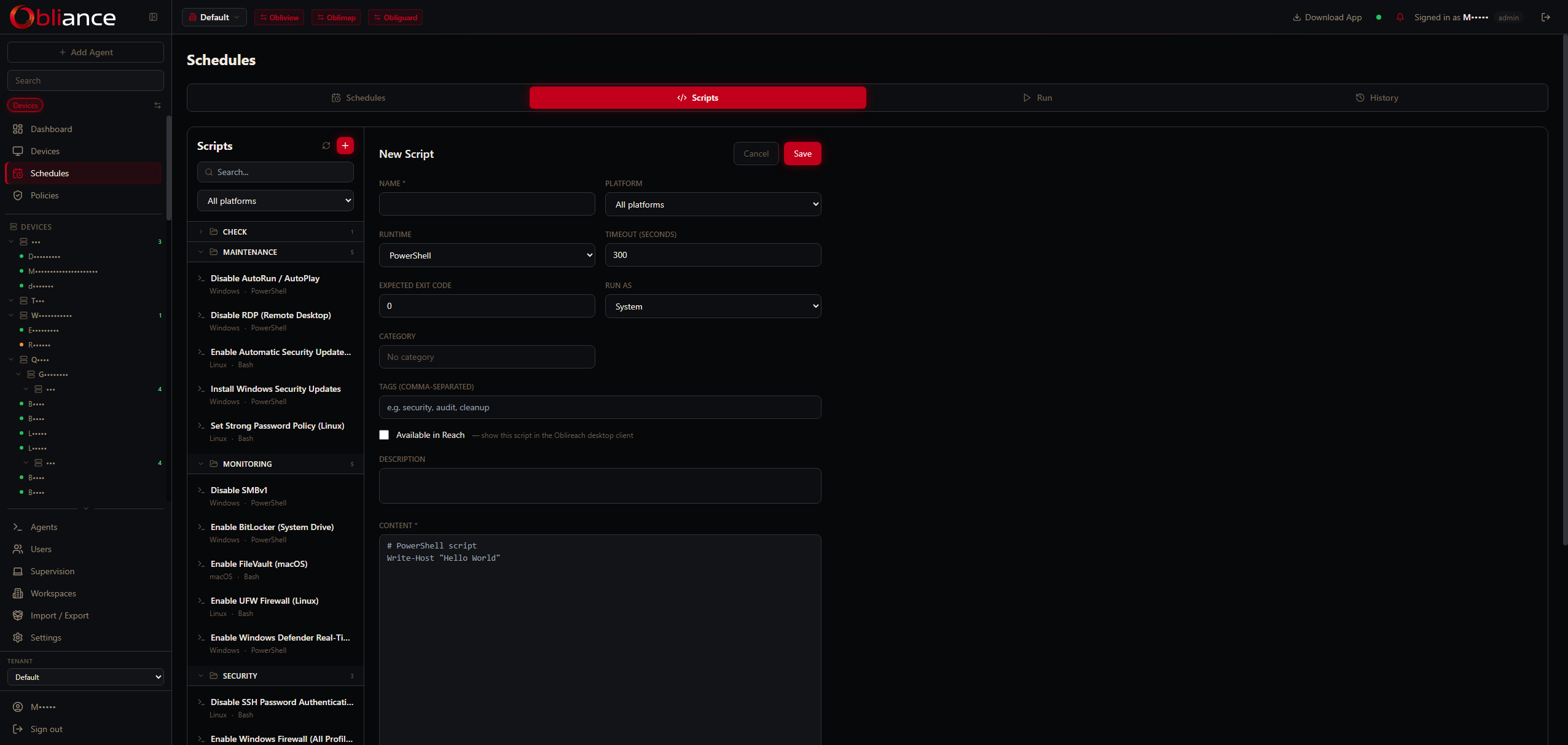 Script library with Checks, Maintenance and Security categories