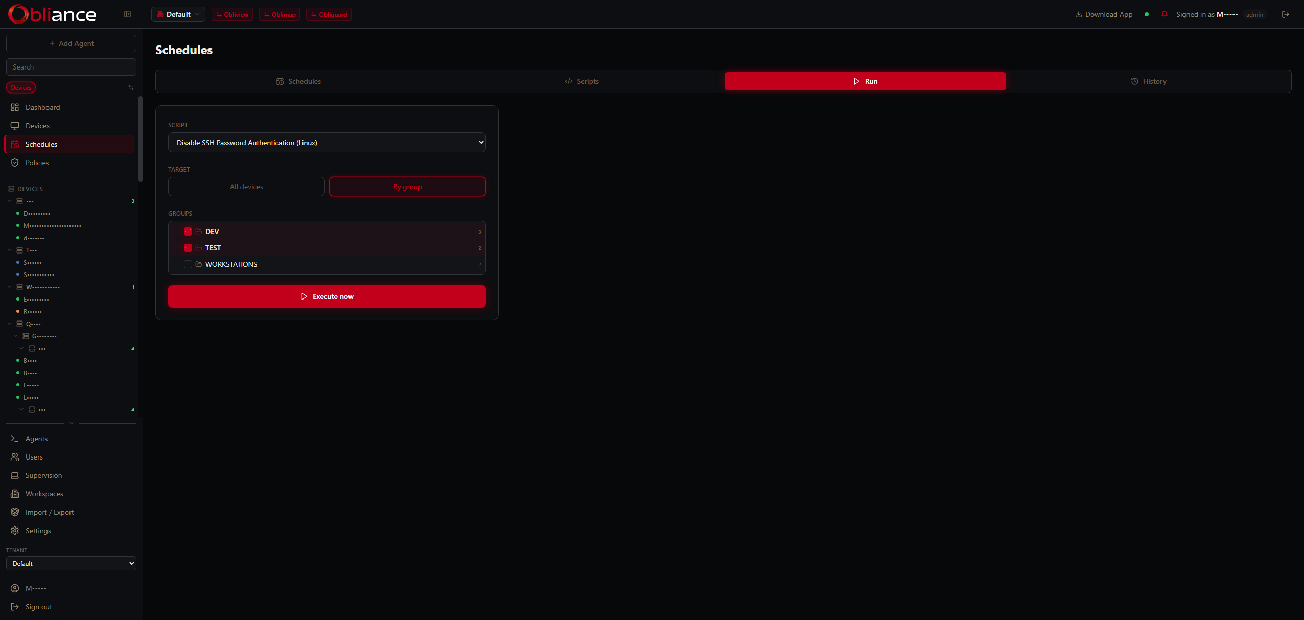 Execute script on selected agents